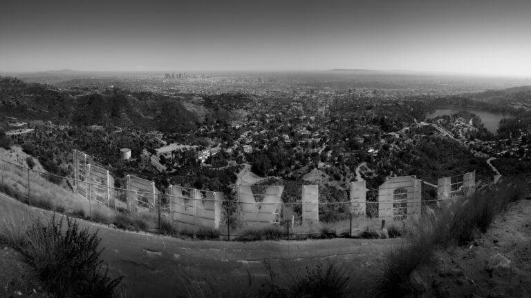 Hollywood Sign, Los Angeles, CA. Image with high contrast, used to emphasise the subject.