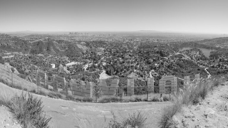 Hollywood Sign, Los Angeles, CA. Greyscale image to demonstrate low contrast.